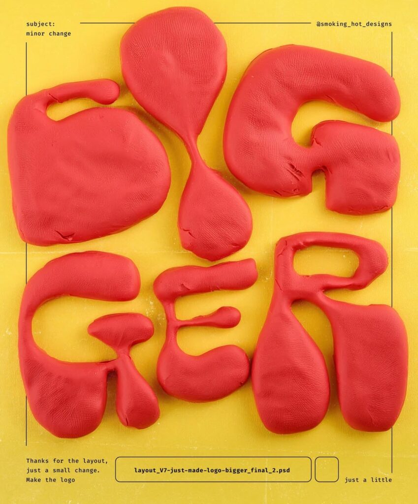 Cartel "Bigger" con letras hechas con plastilina
